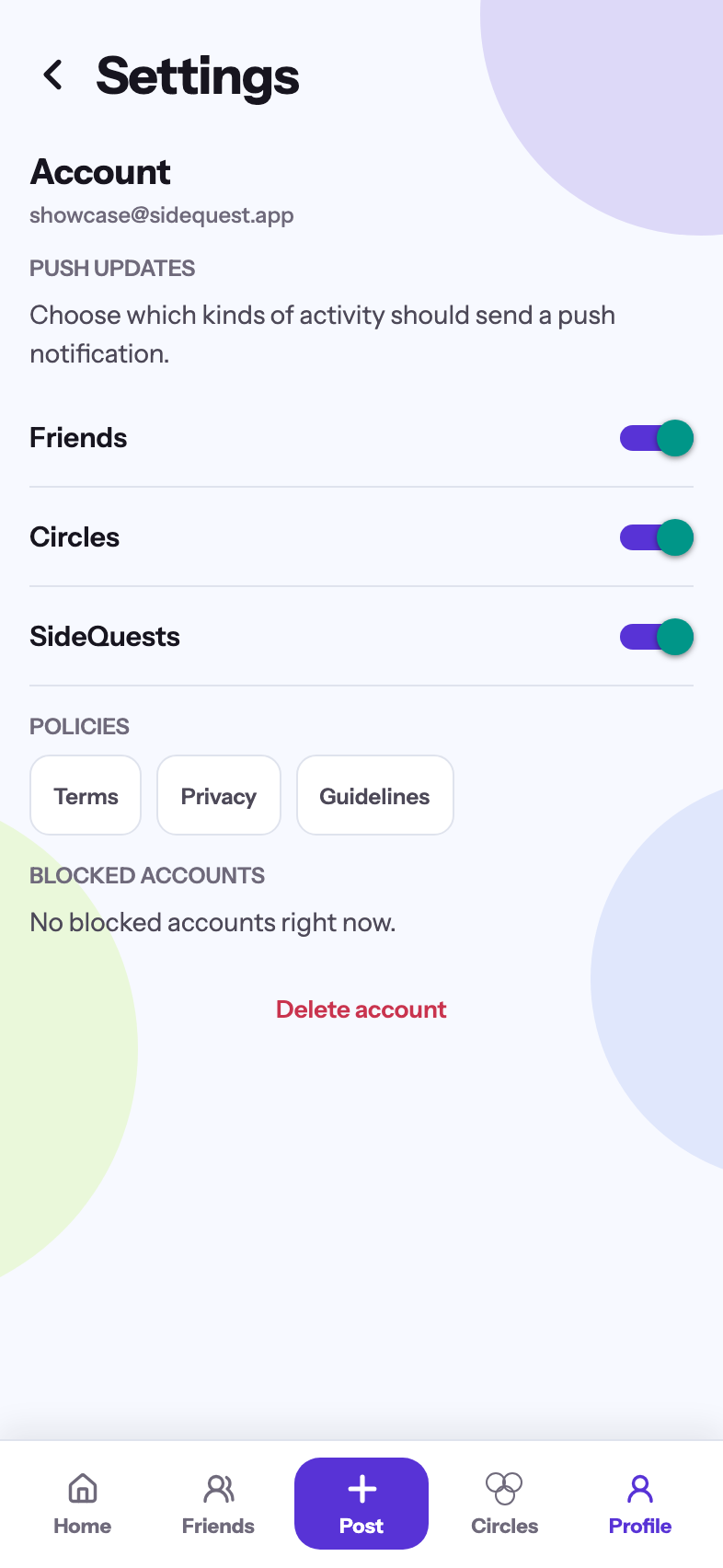 Settings and notification preferences